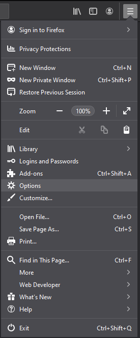 Firefox menu impostazioni