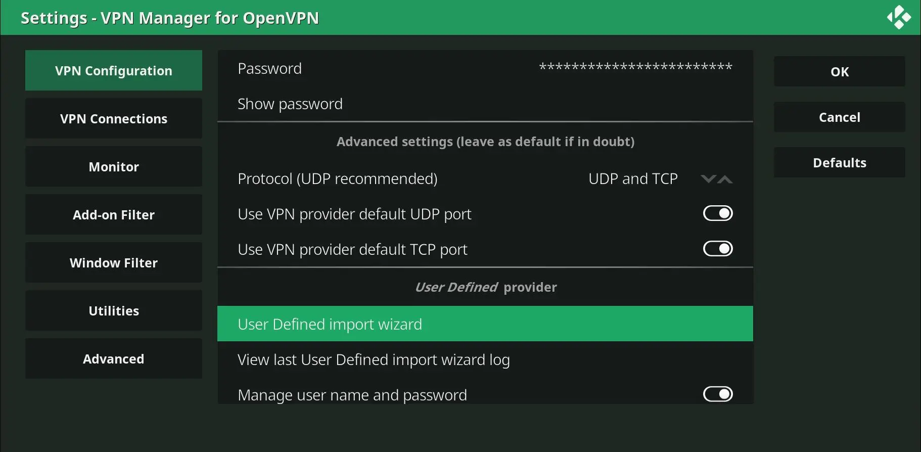 vpn manager openvpn user defined import wizard
