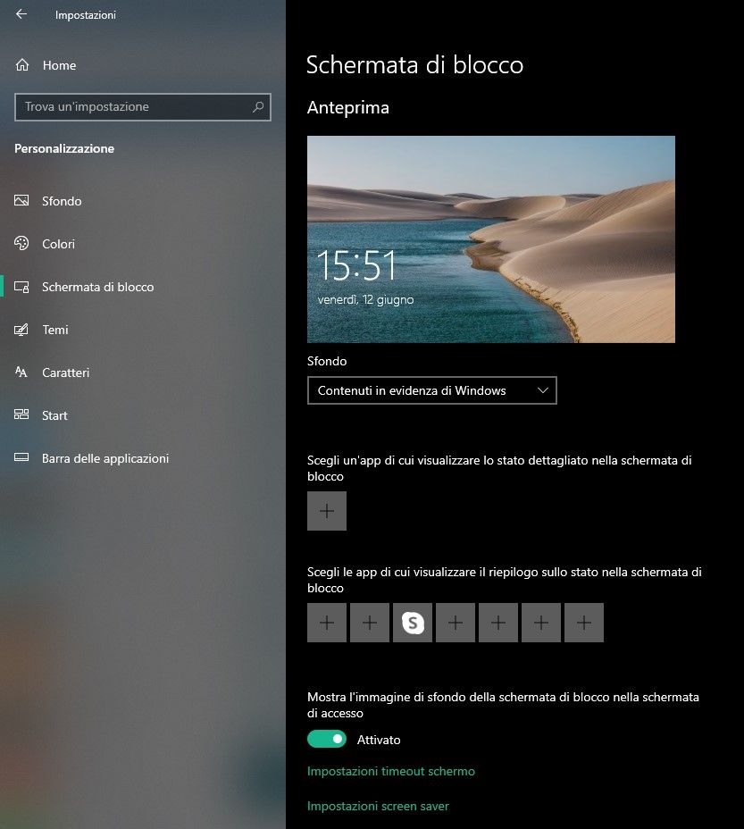 schermata di blocco windows 10 - personalizzazione