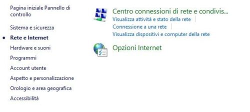 Centro connessioni rete condivisione - Windows